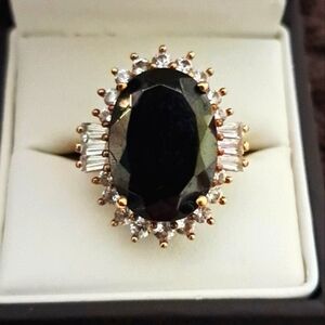 Elite Shungite and Natural White Zircon Halo Ring In 18kt YG Vermeil